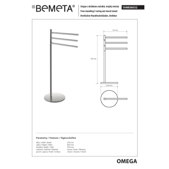 Bemeta OMEGA stojący wieszak na ręczniki 104836032$K