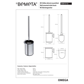 Bemeta OMEGA wisząca szczotka wc białe włosie 104913112