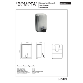 Bemeta Dozownik mydła 1250 ml czarna pompka młynek 105109075
