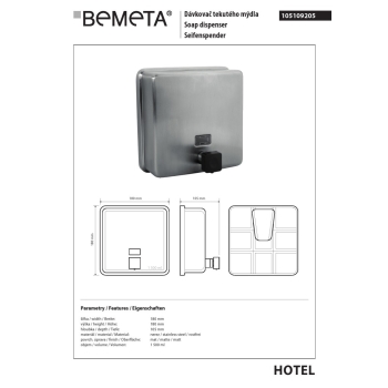 Bemeta Dozownik mydła 1500 ml matowy 105109205