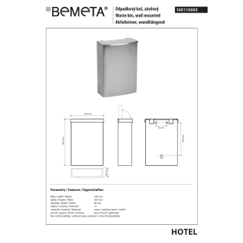 Bemeta kosz na śmieci wiszący 5L matowy 105115055