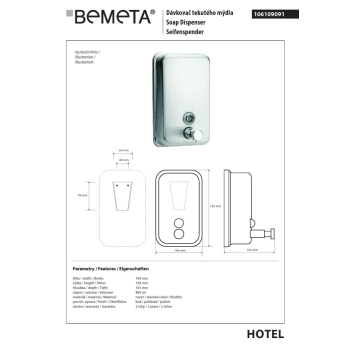 Bemeta Dozownik mydła 500 ml połysk 106109091