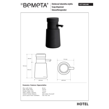Bemeta Dozownik mydła 450 ml całkowicie czarny 107109240