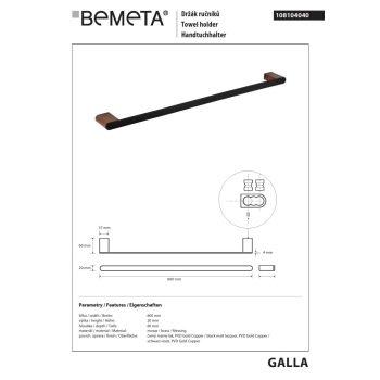 Bemeta GALLA Wieszakt na ręcznik 600 mm 108104040$K