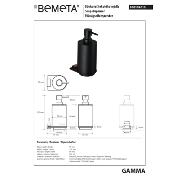 Bemeta GALLA Dozownik mydła 230 ml 108109010