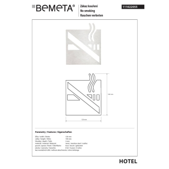Bemeta Piktogram matowy- palenie zabronione 111022055