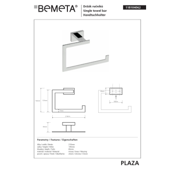 Bemeta PLAZA Wieszak na ręcznik koło 118104062
