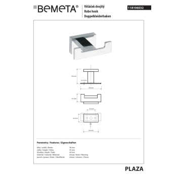 Bemeta PLAZA Wieszak podwójny 118106032