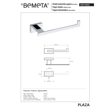 Bemeta PLAZA Uchwyt na papier toaletowy 118112022