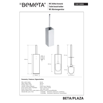 Bemeta PLAZA Szczotka do WC stojąca / wisząca chrom 118113092