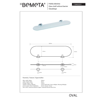 Bemeta OVAL Półka szklana 118402031