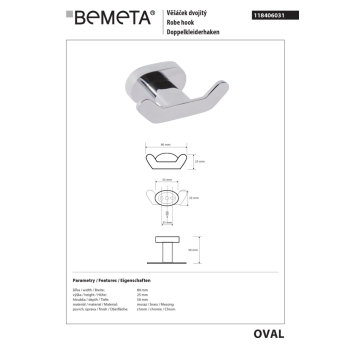 Bemeta OVAL Wieszak podwójny 118406031