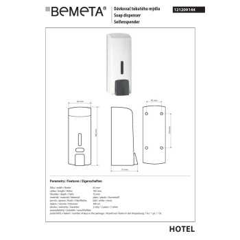 Bemeta Dozownik mydła 300 ml biały plastik 121209144