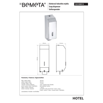 Bemeta Dozownik mydła 1100 ml stal nierdzewna połysk 123109013