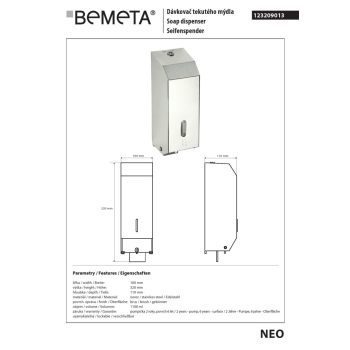Bemeta Dozownik mydła 1100 ml stal nierdzewna matowa 123209013