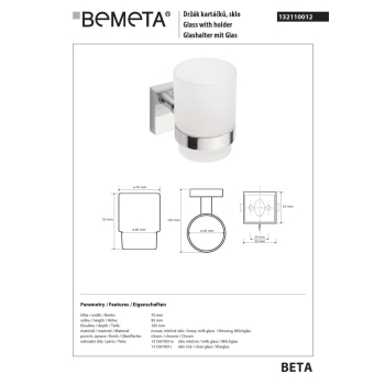 Bemeta BETA Kubek Szklany wiszący 132110012