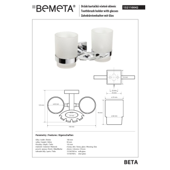 Bemeta BETA uchwyt na szczoteczki z dwoma kubkami 132110042