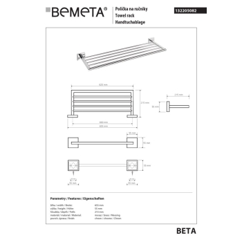 Bemeta BETA Wieszak na ręczniki 600 mm 132205082$K