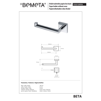 Bemeta BETA uchwyt na papier toaletowy lewostronny 132212032L
