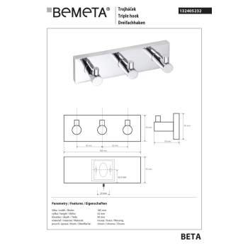 Bemeta BETA Wieszak otrójny 132405232
