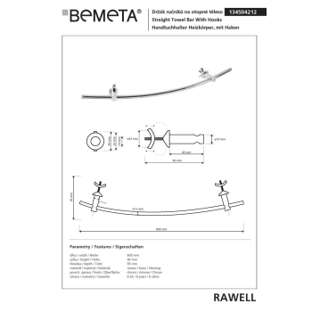 Bemeta RAWELL wieszak na grzejnik na ręcznik okrągły 134504212$K