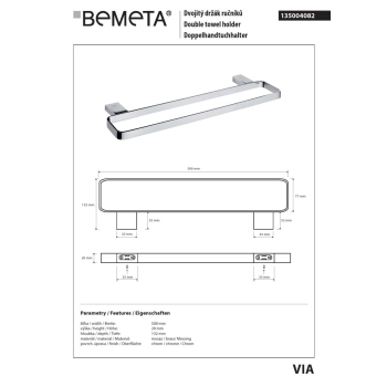 Bemeta VIA podwójny wieszak na ręczniki 135004082