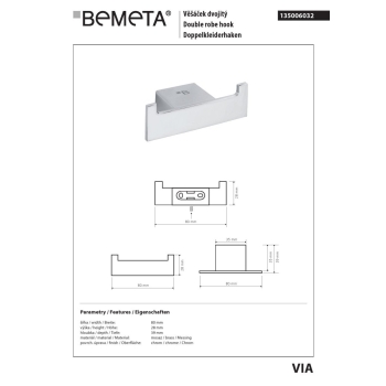 Bemeta VIA Podwójny wieszak 135006032
