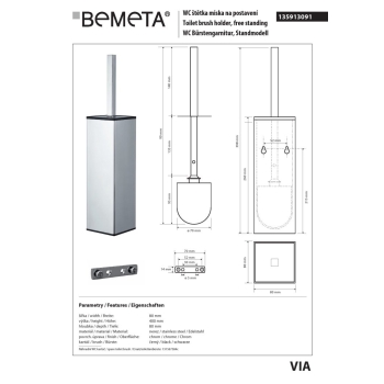 Bemeta VIA szczotka wc wolnostojąca/do montażu naściennego 135913091