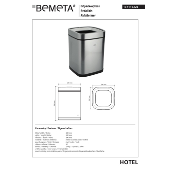 Bemeta Kosz na śmieci bez pokrywy 9L stal nierdzewna mat 137115225