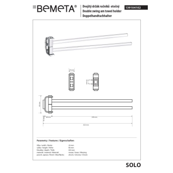 Bemeta SOLO Podwójny obrotowy wieszak na ręczniki 139104102