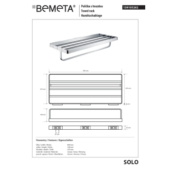 Bemeta SOLO Wieszak na ręczniki z relingiem 139105262$K