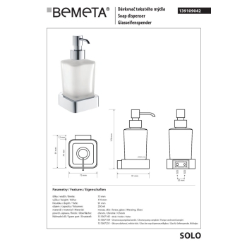 Bemeta SOLO Dozownik mydła szkło 139109042