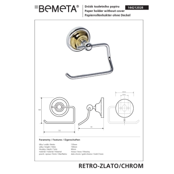 Bemeta RETRO złoto/chrom uchwyt na papier toaletowy 144212028
