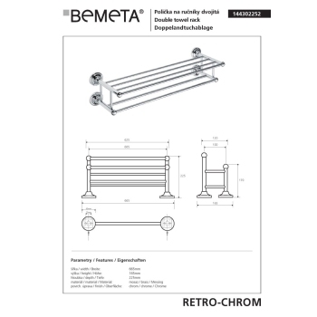 Bemeta RETRO chrom podwójny wieszak na ręczniki 144302252$K