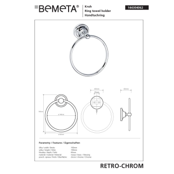 Bemeta RETRO chrome Wieszak na ręcznik koło 144304062