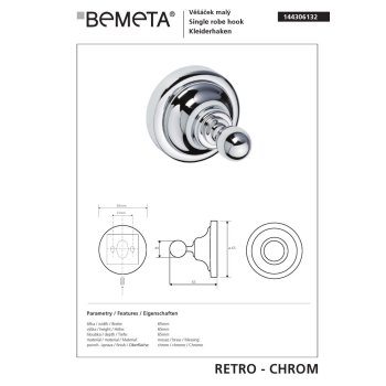 Bemeta RETRO chrom Wieszak 144306132