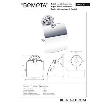 Bemeta RETRO chrom uchwyt na papier toaletowy z klapką 144312012