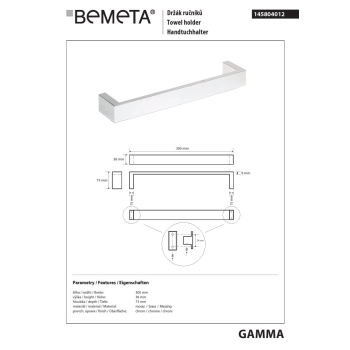 Bemeta GAMMA Wieszakt na ręcznik 300 mm 145804012
