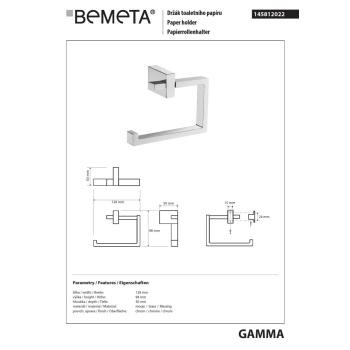 Bemeta GAMMA Uchwyt na papier toaletowy 145812022