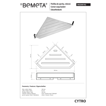 Bemeta CYTRO Półka narożna prysznicowa 146208192