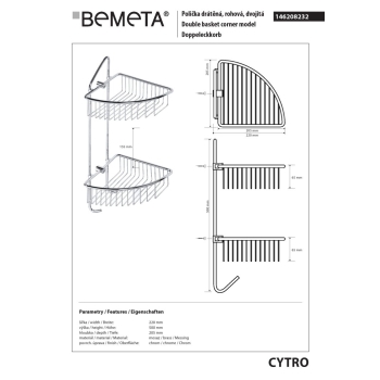 Bemeta CYTRO Podwójna półka prysznicowa 146208232