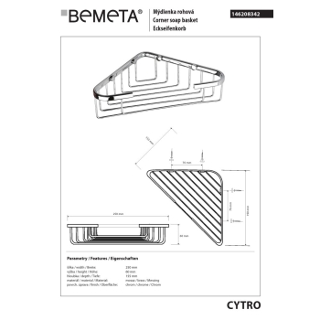 Bemeta CYTRO Półka narożna pod prysznic 190 mm 146208342