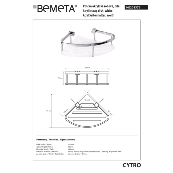 Bemeta CYTRO Akrylowa półka narożna biała 146208376
