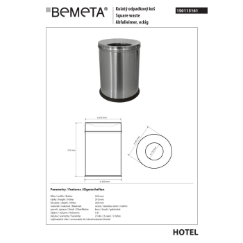 Bemeta Kosz na śmieci 7,5L stal nierdzewna 150115161