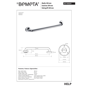 Bemeta HELP Uchwyt 200 mm stal nierdzewna 301100201