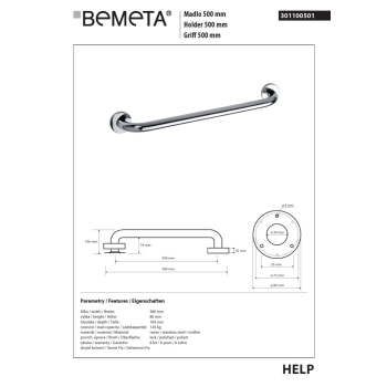 Bemeta HELP Uchwyt 500 mm połysk 301100501$K