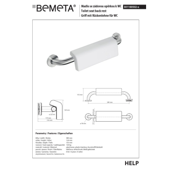 Bemeta HELP Uchwyt 500 mm ze stali nierdzewnej z oparciem z osłoną 301100502-o$K