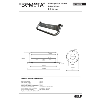 Bemeta HELP Uchwyt z półką 500 mm matowy 301100572$K