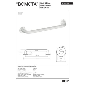 Bemeta HELP Uchwyt 1200 mm biały 301101204$K