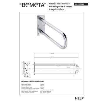 Bemeta HELP Uchwyt w kształcie litery U 813 mm matowy 301102062$K